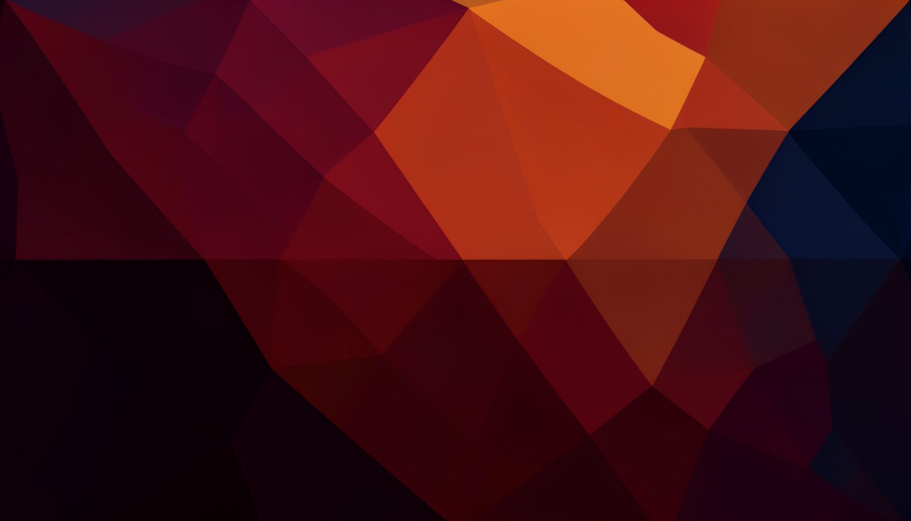 Composición geométrica de baja poligonización con facetas en tonos rojos profundos, naranjas cálidos y azules oscuros, creando una atmósfera vibrante y enigmática.